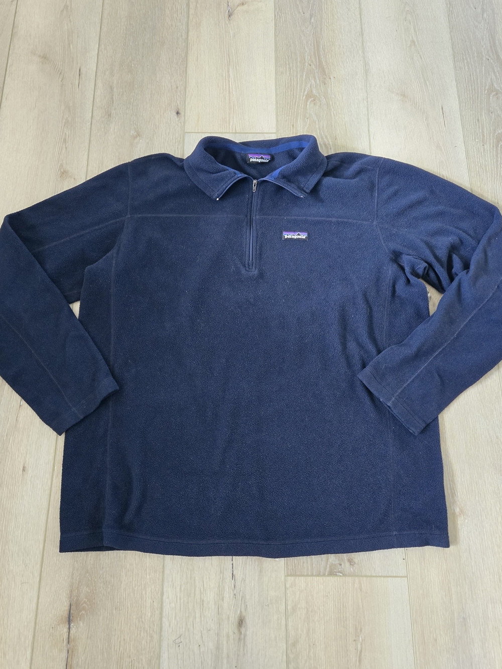 Patagonia Men's Micro D Blue Fleece 1/4 Zip Collared Logo Pullover Sweatshirt L